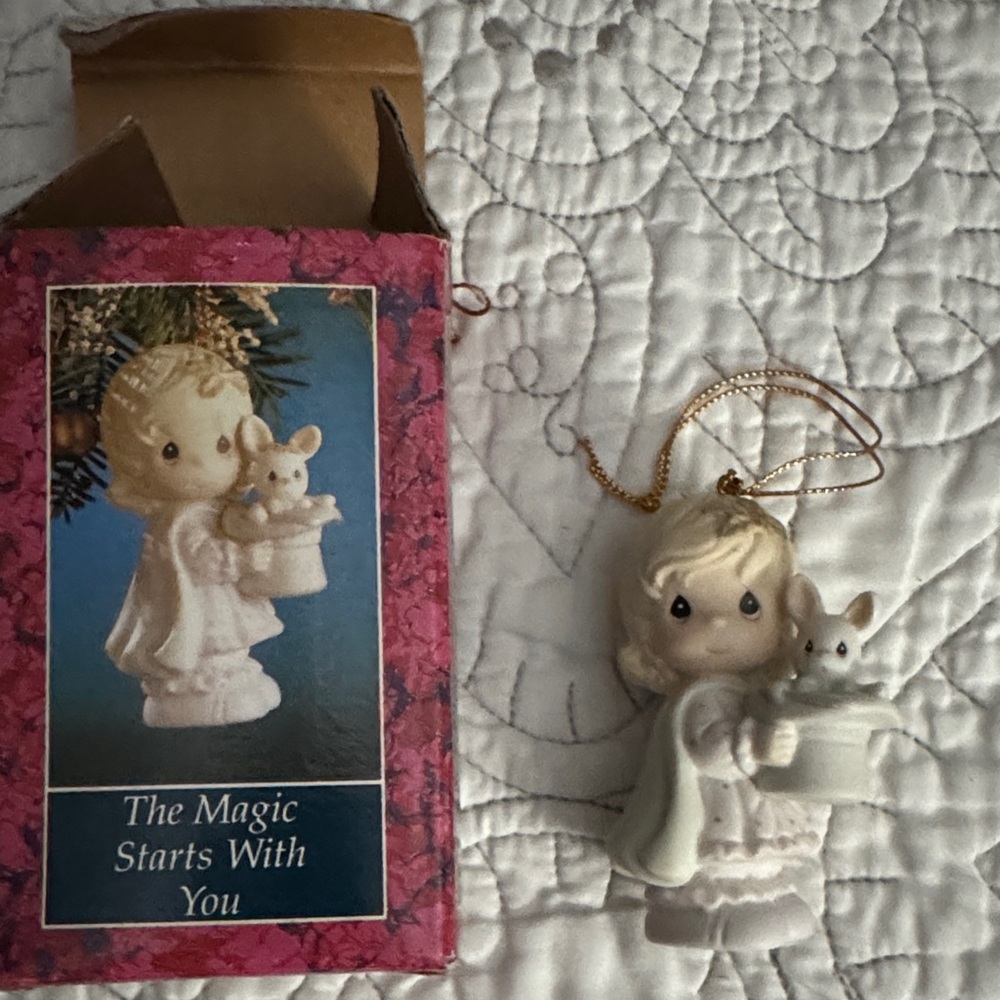Charming Holiday Ornament with Child and Rabbit